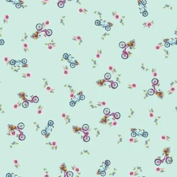Eamless pattern with bicycles and flowers Illustrazione stock