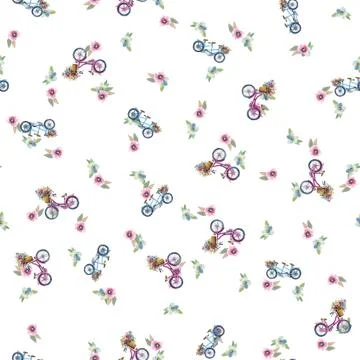 Eamless pattern with bicycles and flowers Stock Illustration