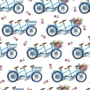 Eamless pattern with bicycles and flowers Illustrazione stock