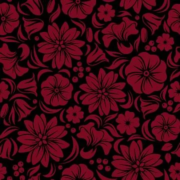 Eamless pattern of tropical flowers and leaves against a vibrant blue backg.. Stock Illustration