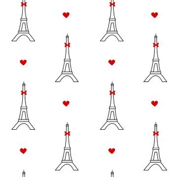 Eamless vector pattern background illustration with eiffel tower and hearts Stock Illustration
