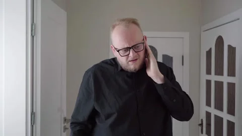 Ear Ache Concept, Man Pressing Side of Head Indoors Stock Footage 342669886
