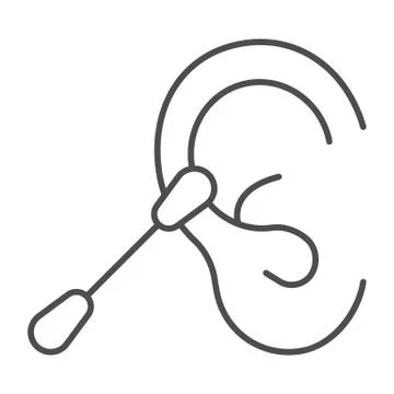 Ear and ear stick thin line icon, Hygiene routine concept, Cotton swab sign on Stock Illustration