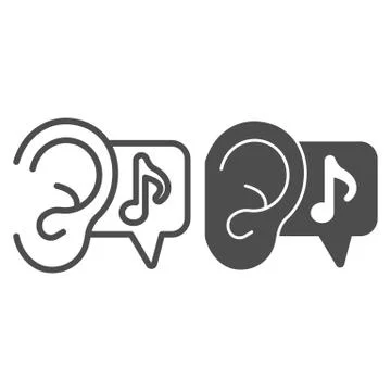 Ear and note line and solid icon, Sound design concept, listening to music sign Illustrazione stock