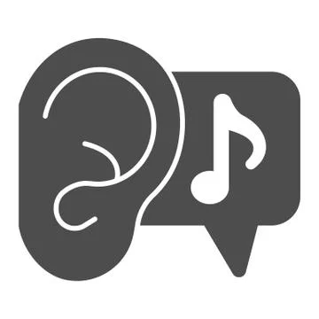 Ear and note solid icon, Sound design concept, listening to music sign on white イラスト素材