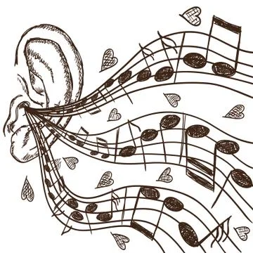 Ear and notes illustration Stock Illustration