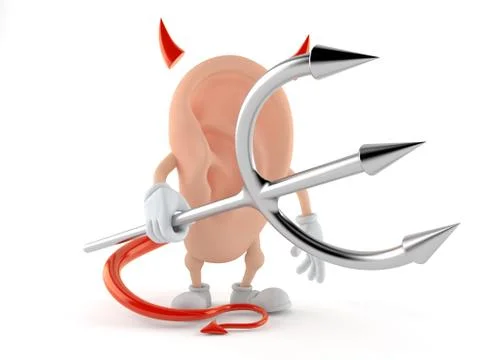Ear character with devil horns and pitchfork Stock Illustration