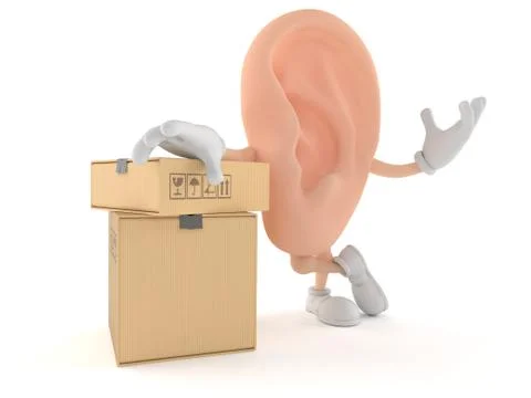 Ear character with stack of boxes Ilustración de archivo