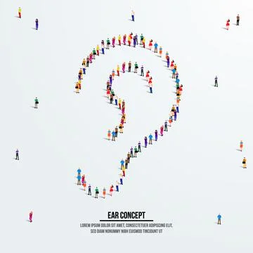 Ear concept. A large group of people form to create a shape ear. Stock Illustration
