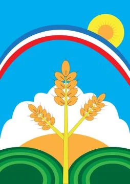 Ear of corn, field, rainbow, sun Illustrazione stock