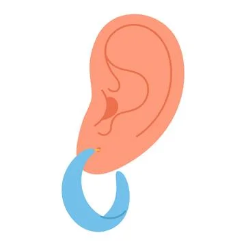 Ear with earring. Ring earring made of plastic, fashionable summer jewelry flat Stock Illustration