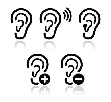 Ear hearing aid deaf problem icons set Stock Illustration