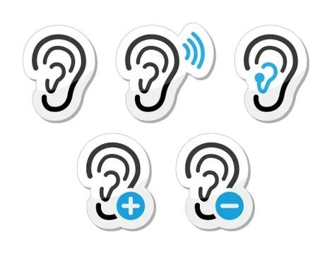 Ear hearing aid deaf problem icons set Stock Illustration