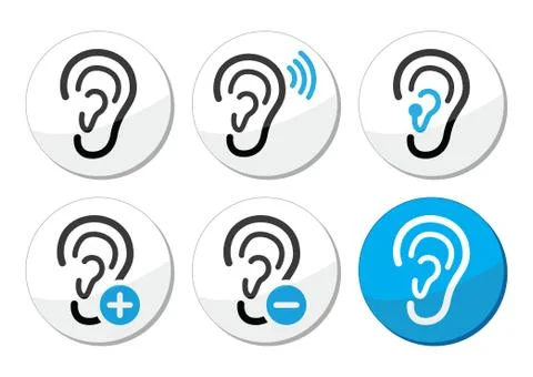 Ear hearing aid deaf problem icons set Stock Illustration