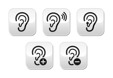 Ear hearing aid deaf problem buttons set Stock Illustration