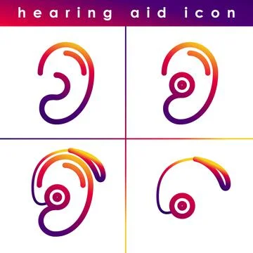 Ear hearing aid deaf problem icons set. Vector symbol isolated on white Stock Illustration
