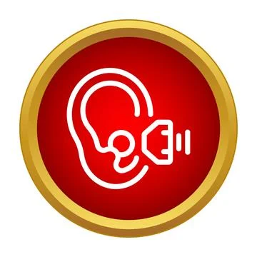 Ear with hearing aid device icon displaying sound waves Stock Illustration