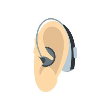 Ear with hearing aid icon, flat style Stock Illustration