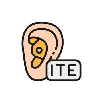In The Ear Hearing Aid, ITE flat color line icon. Stock Illustration