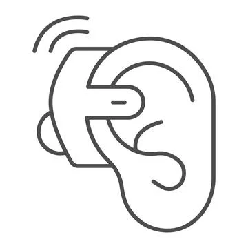 Ear hearing aid thin line icon, disability concept, ear and hearing aid sign on Stock Illustration