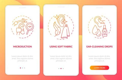 Ear hygiene routine onboarding mobile app page screen with concepts Ilustración de archivo