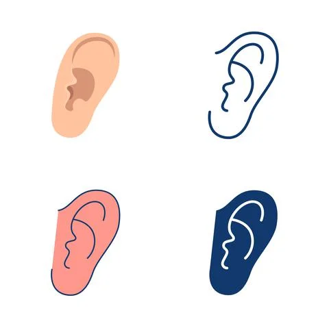 Ear icon set in flat and line style Illustrazione stock