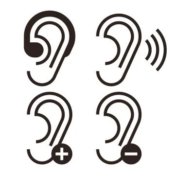 Ear icons. Hearing problem icons set Stock Illustration