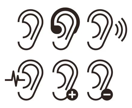 Ear icons. Hearing problem icons set Stock Illustration