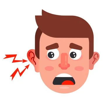 Ear inflammation in a man. severe otitis media in humans. Stock Illustration