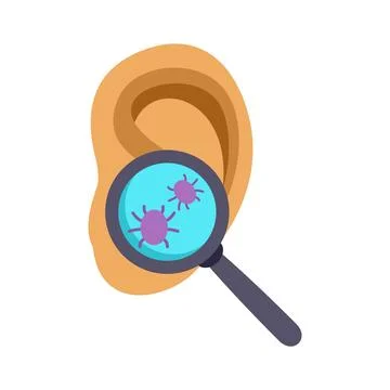 Ear with magnifying glass checking for mites and infection Stock Illustration