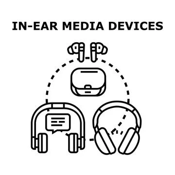 In ear media devices and wireless headphones concept Stock Illustration