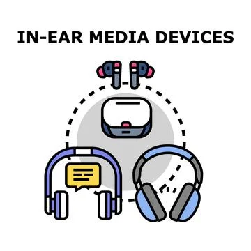 In ear media devices and wireless headphones concept Ilustración de archivo