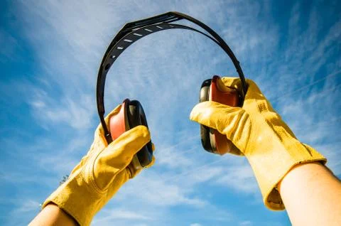 Ear muff to protect workers' ears Stock Photos