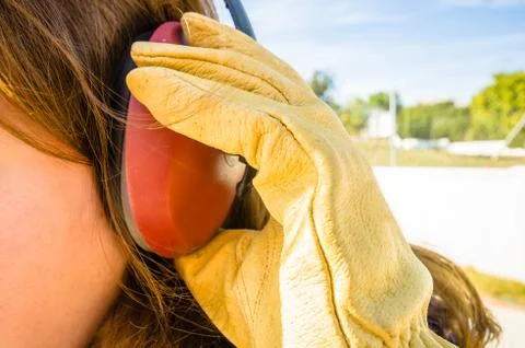 Ear muff to protect workers' ears Stock Photos