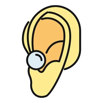 Ear with pearl earring vector line icon Stock Illustration