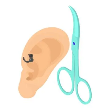 Ear piercing icon isometric vector. Human ear with piercing surgical instrument Stock Illustration