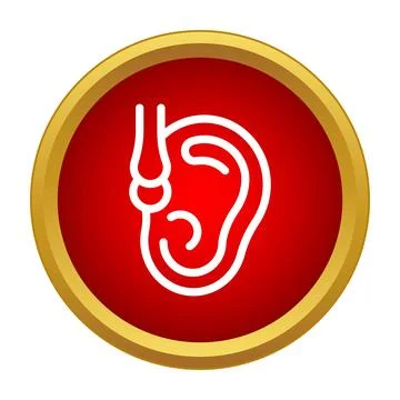 Ear piercing line art icon on red circle Stock Illustration