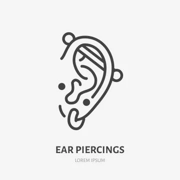 Ear piercing line icon, vector pictogram of face jewelry. Piercing studio logo Illustrazione stock