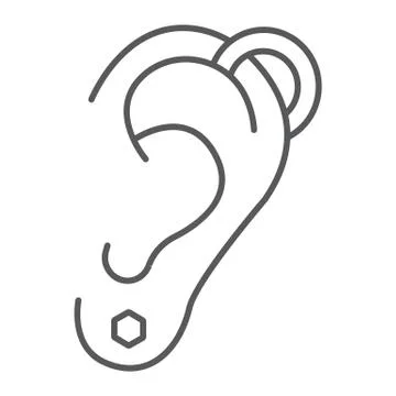 Ear piercing thin line icon, jewelry and accessory, pierced ear sign, vector Stock Illustration