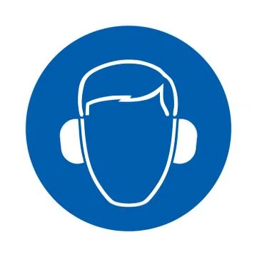 Ear protection must be worn. M003.  Standard ISO 7010 Stock Illustration