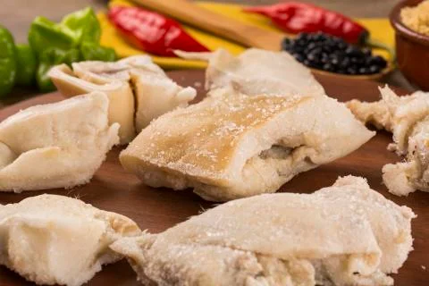 Ear raw pork on wooden background Stock Photos