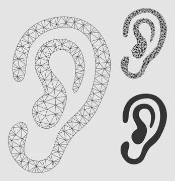 Ear Vector Mesh Network Model and Triangle Mosaic Icon イラスト素材