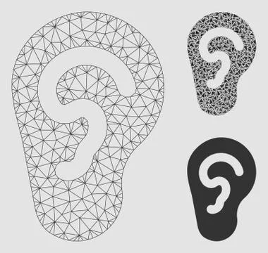 Ear Vector Mesh Wire Frame Model and Triangle Mosaic Icon イラスト素材