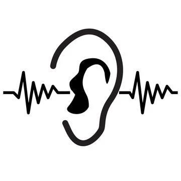 Earing test icon on white background. sound wave going through human ear. Stock Illustration