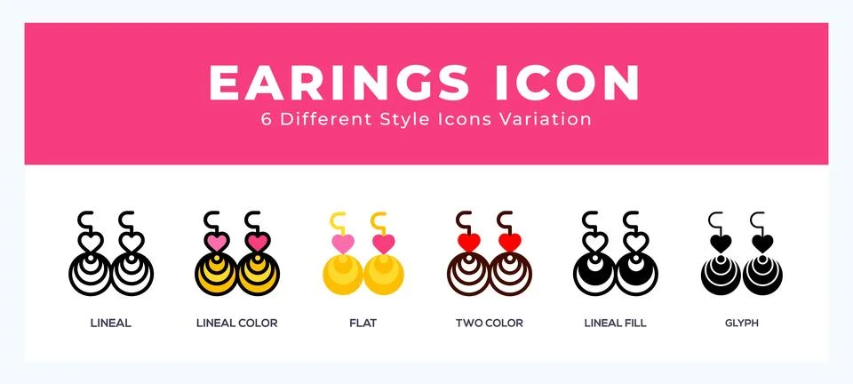 Earings icon set with different styles. Icons designed in filled. outline. .. Stock Illustration