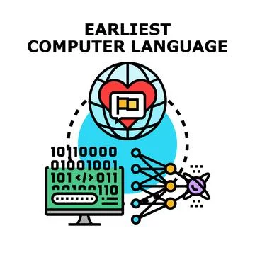 Earliest computer language digital development programming concept 库存插图