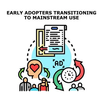 Early adopters transitioning mainstream product use Stock Illustration