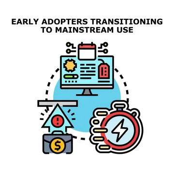 Early adopters transitioning to mainstream use concept illustrating progress Stock Illustration
