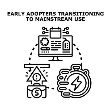 Early adopters transitioning to mainstream use concept illustrating progress Stock Illustration