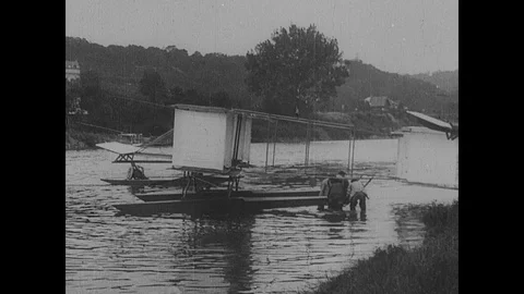 Early attempt to take off from a river Stock Footage 103376423